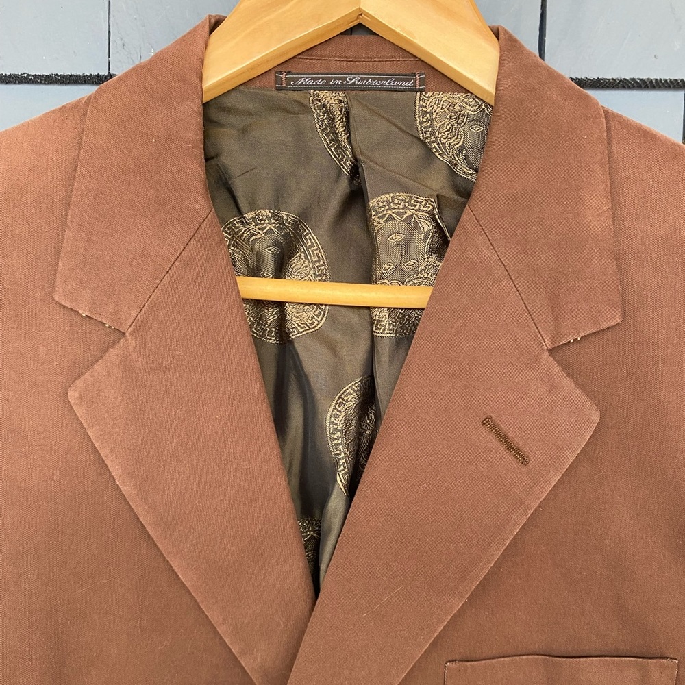 Vintage 90s Gianni Versace Brown Cotton Jacket Medusa Lining 40R